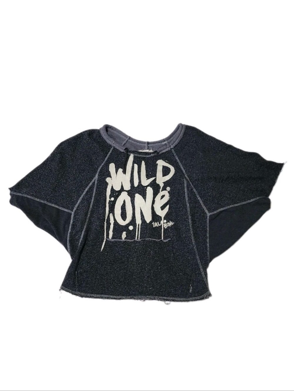 Billabong Wild One Poncho Sweatshirt Shirt Medium Lace Up Back Raw Edge EUC